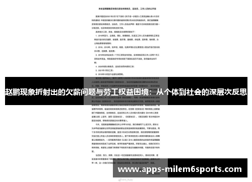 赵鹏现象折射出的欠薪问题与劳工权益困境：从个体到社会的深层次反思